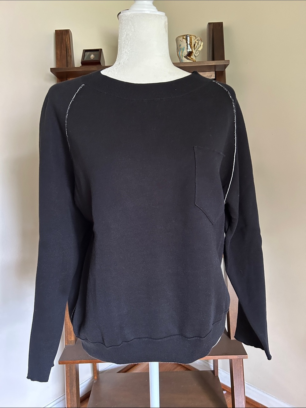 Lorena Antoniazzi Black Crewneck Sweater with Chest Pocket